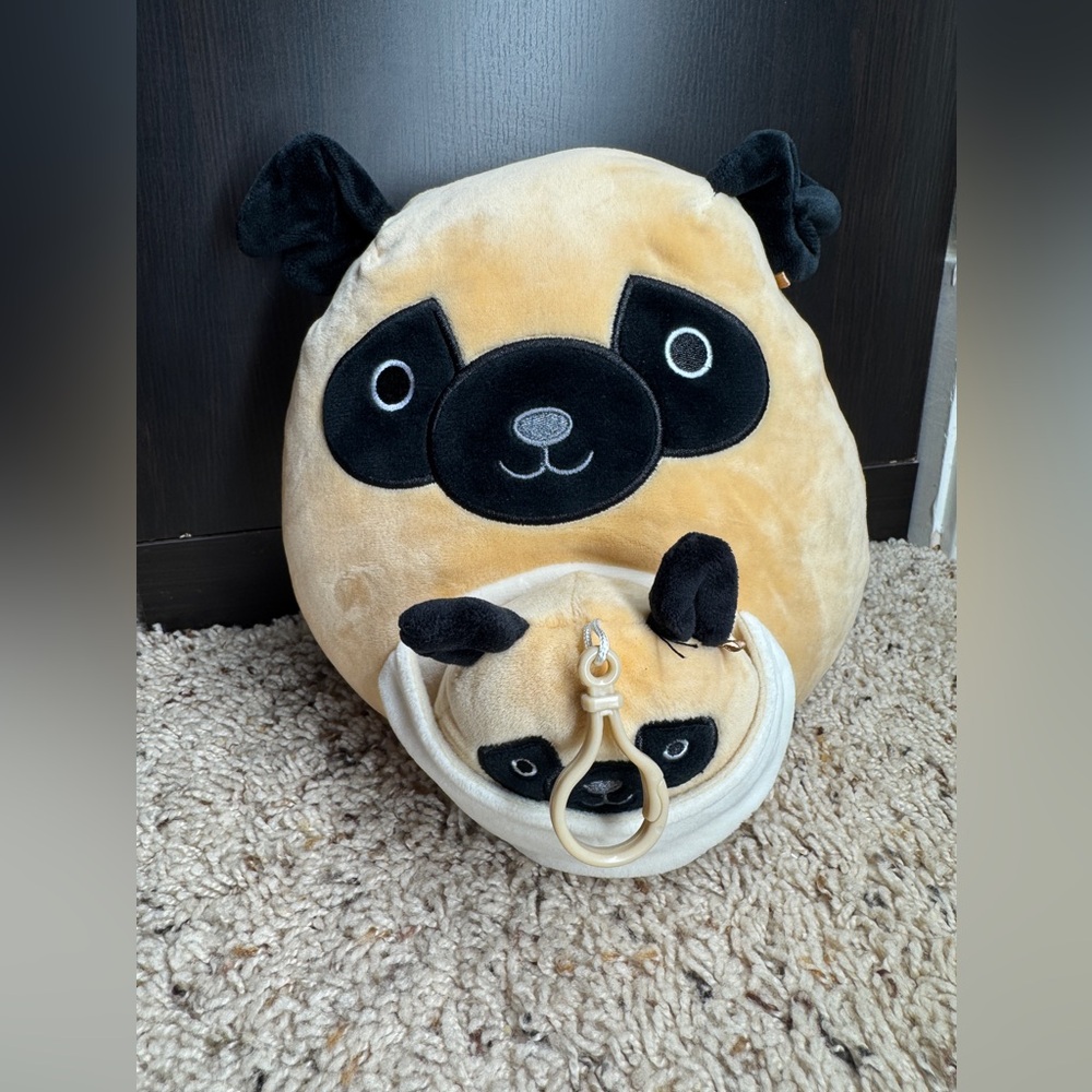 Squishmallows Pug Plush with puppy in pocket